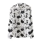 Женская рубашка на Хэллоуин, Ужасный Череп, Осенний Женский Топ с длинным рукавом, художественный принт кота, Повседневная Свободная блузка, #38