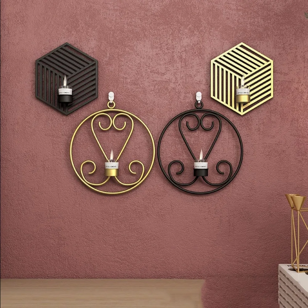 

European Retro Wrought Iron Wall Mounted Candlestick Ornaments Candlelight Dinner Props Decoration Wall Hanging Candle Holder