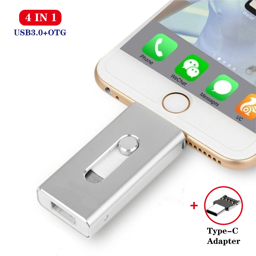 USB флеш накопитель для iphone 12 12mini X/8 Plus/8/7/6 Plus OTG карта памяти с адаптером Type C Флешка