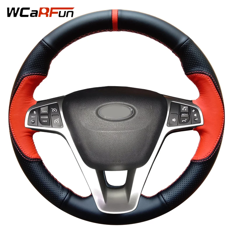 WCaRFun сшитые вручную черные чехлы из искусственной кожи на рулевое управление для