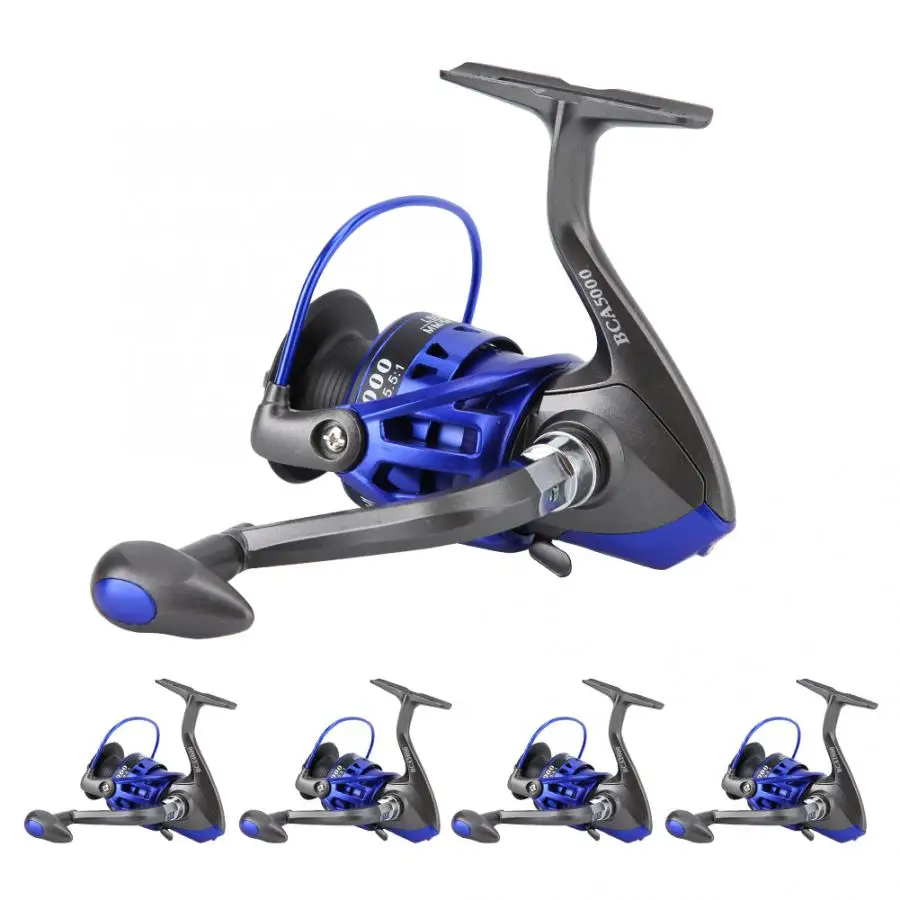 Рыболовная катушка спиннинговая с металлической ручкой голубая аксессуары для