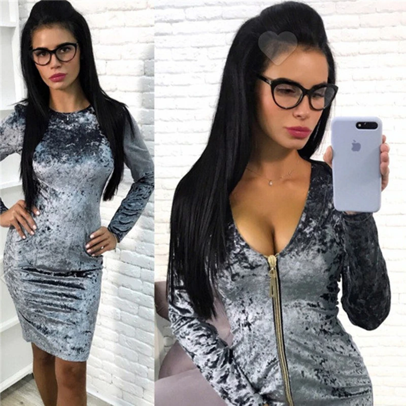 BornToGirl Осень зима 2020 женское сексуальное платье с длинным рукавом серое темно