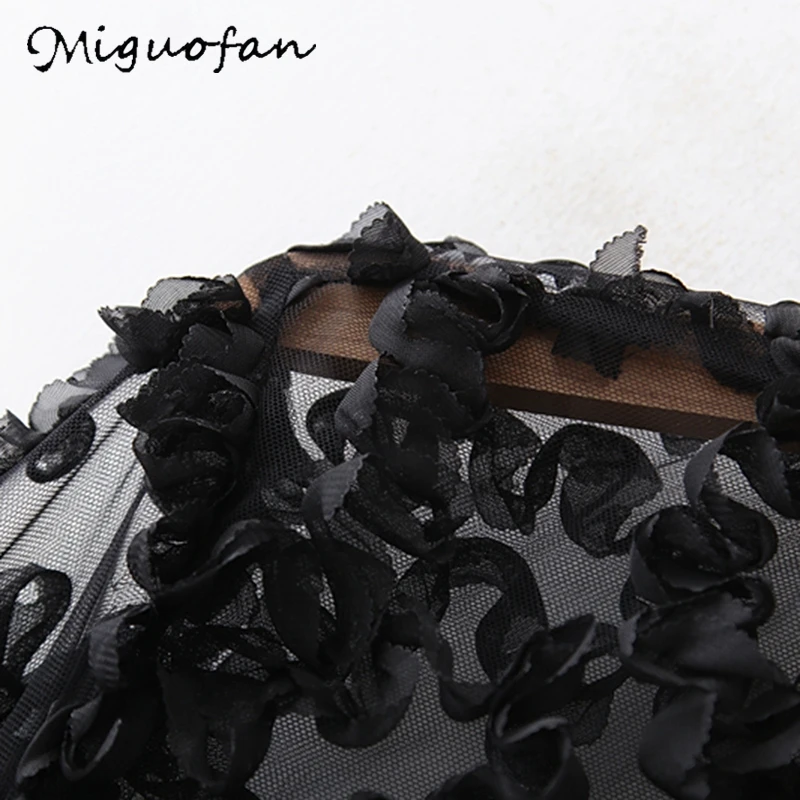 Miguofan женская блузка сексуальная сетчатая короткая кружевные оборки однотонные