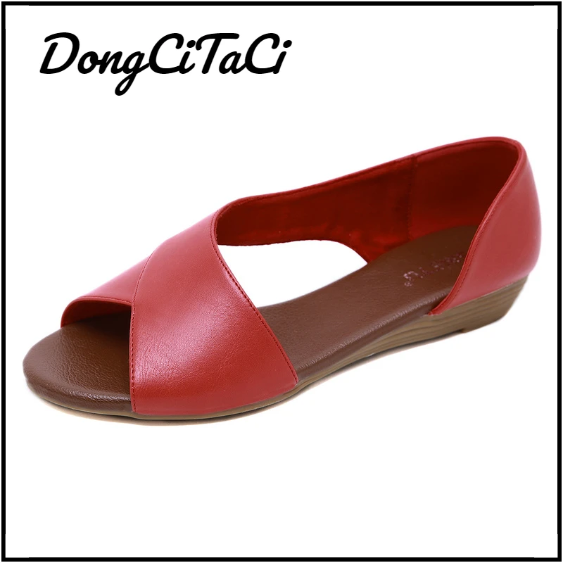 

DongCiTaCi, летние женские сандалии, повседневные сандалии на танкетке с открытым носком, обувь для женщин, ретро сандалии на плоской подошве, ко...