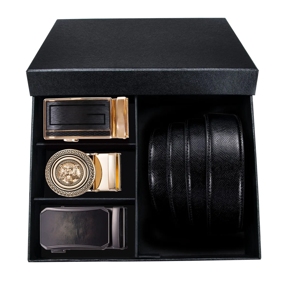 Ремень мужской из натуральной кожи с автоматической пряжкой черный деловой