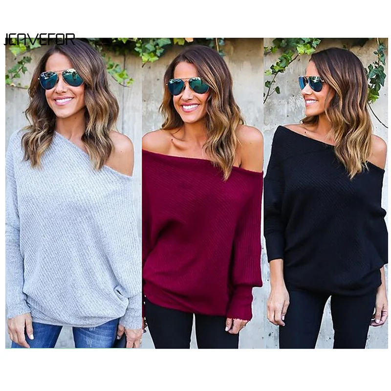 Осенний женский свитер с длинным рукавом летучая мышь сексуальный вязаный