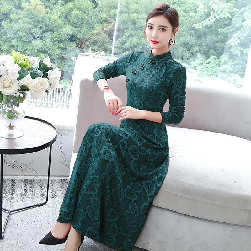 Новинка вязаное жаккардовое винтажное платье в китайском стиле китайское тонкое