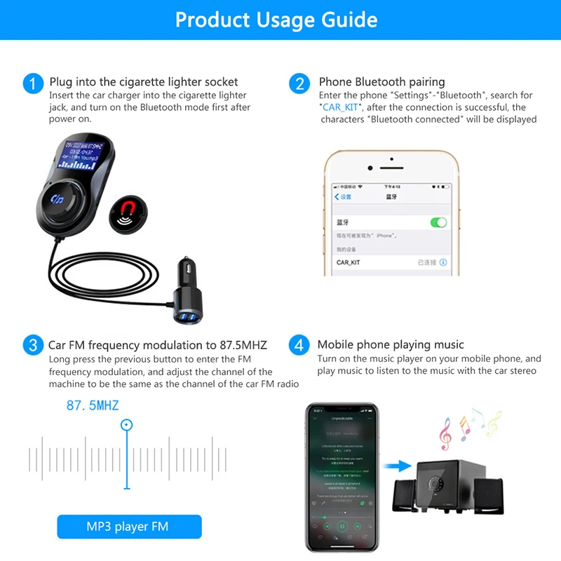 

BC30B Smart Car Charger Car MP3 Bluetooth Hands Free Phone FM Player Car Charger Adapter Car Electronics Accessories