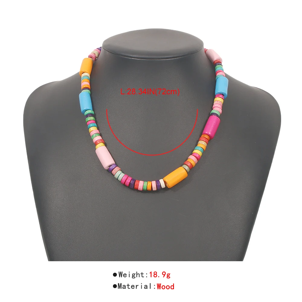 

Lalynnly Trendy Clavicle Chain For Women Girls Bohemian Colorful Handmade Short Wood Adjustable Necklace Collar Jewelry N8799