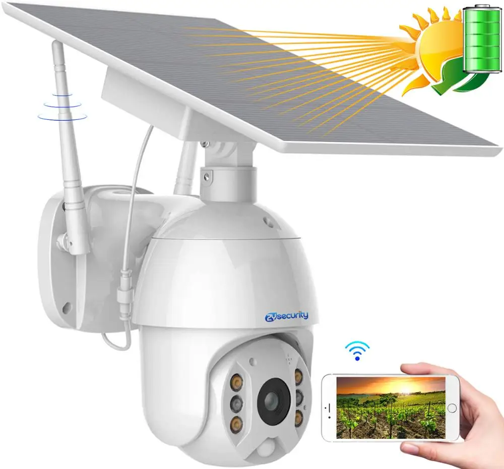 1080P Солнечная WiFi PTZ Камера на открытом воздухе Dual светильник Цвет ИК Ночное