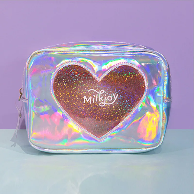 

Diamond love travel cosmetic bag transparent laser girl heart large capacity storage bag cute personality makeup pouch