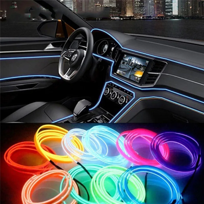 

2M Car Styling Ambient Light Interior Decoration Light EL Wire Easy Sew Flexible Led Neon Strip 12V Inverter Driver