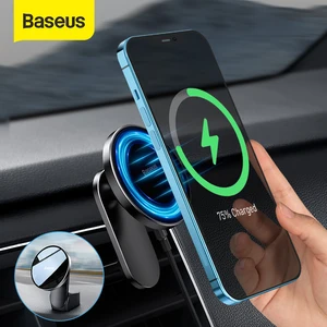 baseus car phone holder fast charging magnetic wireless charger metal car smartphone holder for iphone 12 13 pro car phone mount free global shipping
