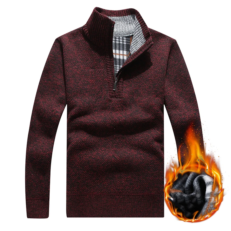 grey polyester sweater men 2021 winter thick male sweater coat casual zipper mock neck knitted fleece cardigan clothing homme free global shipping