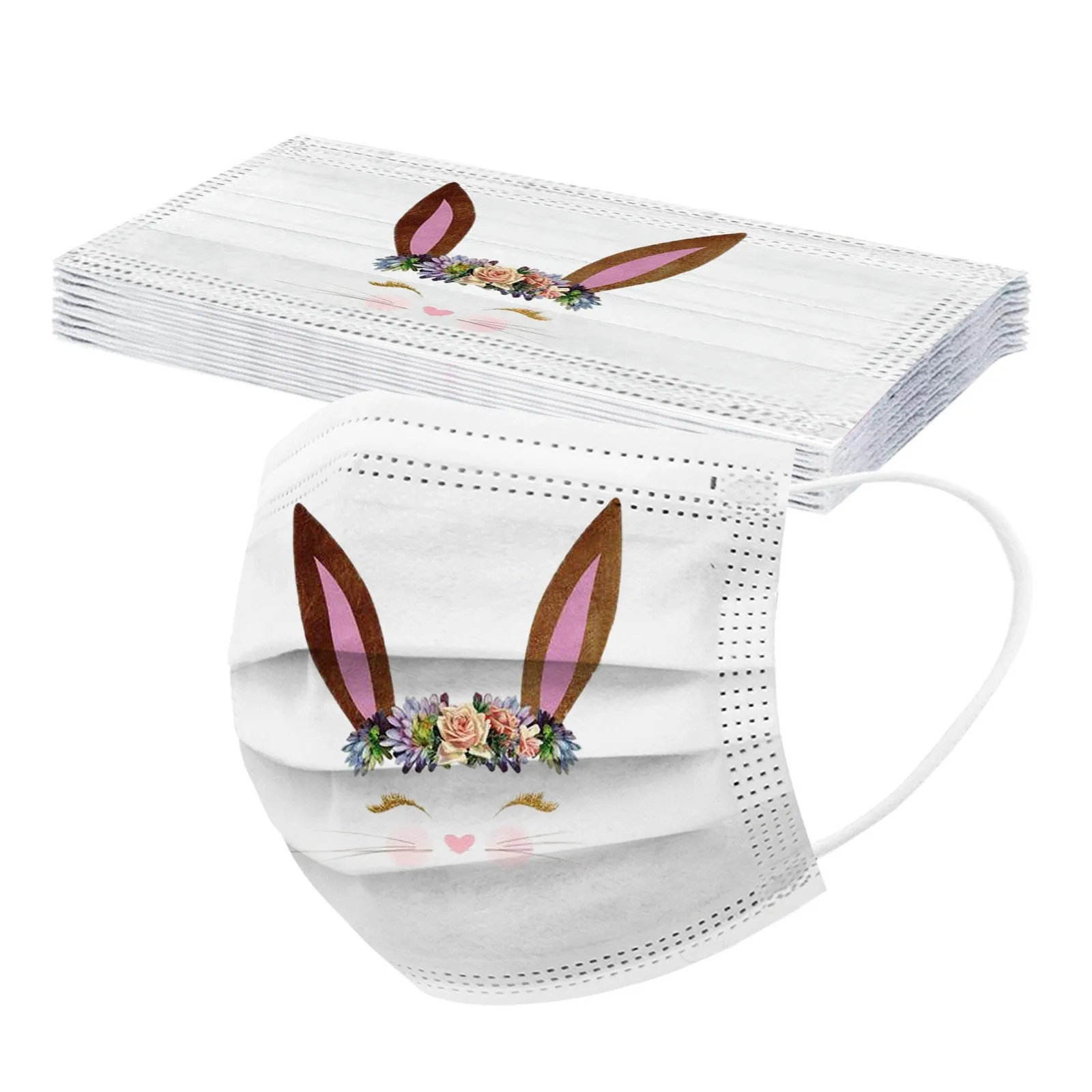 

Adult Easter Bunny Eggs Printing Disposable Facemask Three Layer Protective Breathable Earloop Mask Masque 10PCS