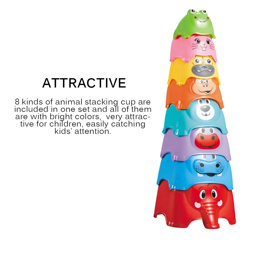 

8pcs Cute Animal Stacking Cups Baby Stacking Toys Educational Game Toys Baby Bathing Play Sand Water Game Toys For Children Gift