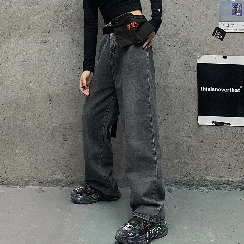 

Винтажные черные джинсы с высокой талией и широкими штанинами для женщин 2021 модные трендовые мешковатые брюки для девочек в стиле бойфренд ...