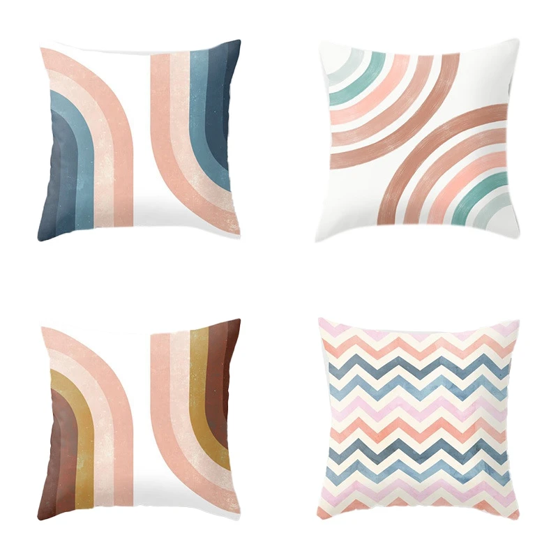 

4PCS Rainbow Pattern Cushion Cover Pillowcase Home Decorative Sofa Square Pillow Cover Bedroom Car Decor 45X45cm