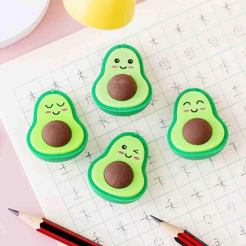 

1Pc Kawai Avocado Shape Eraser Cute Colors Expressions Stationery School Office Supplies Children Erasers For Kids Gift