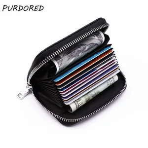 PURDORED 1 шт. визитница из натуральной кожи держатель для кредитных карт женский карман на молнии карта унисекс чехол дропшиппинг