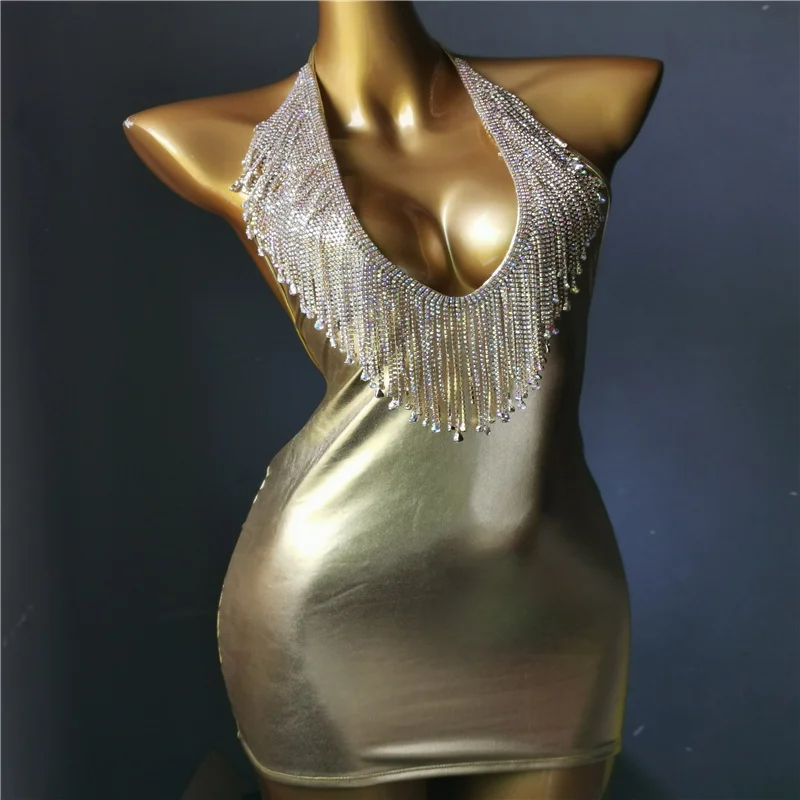 

Роскошное женское платье стразы сексуальное платье с глубоким V-образным вырезом и открытой спиной тонкое вечернее короткое вечерние с кристаллами и кисточками мини-платье