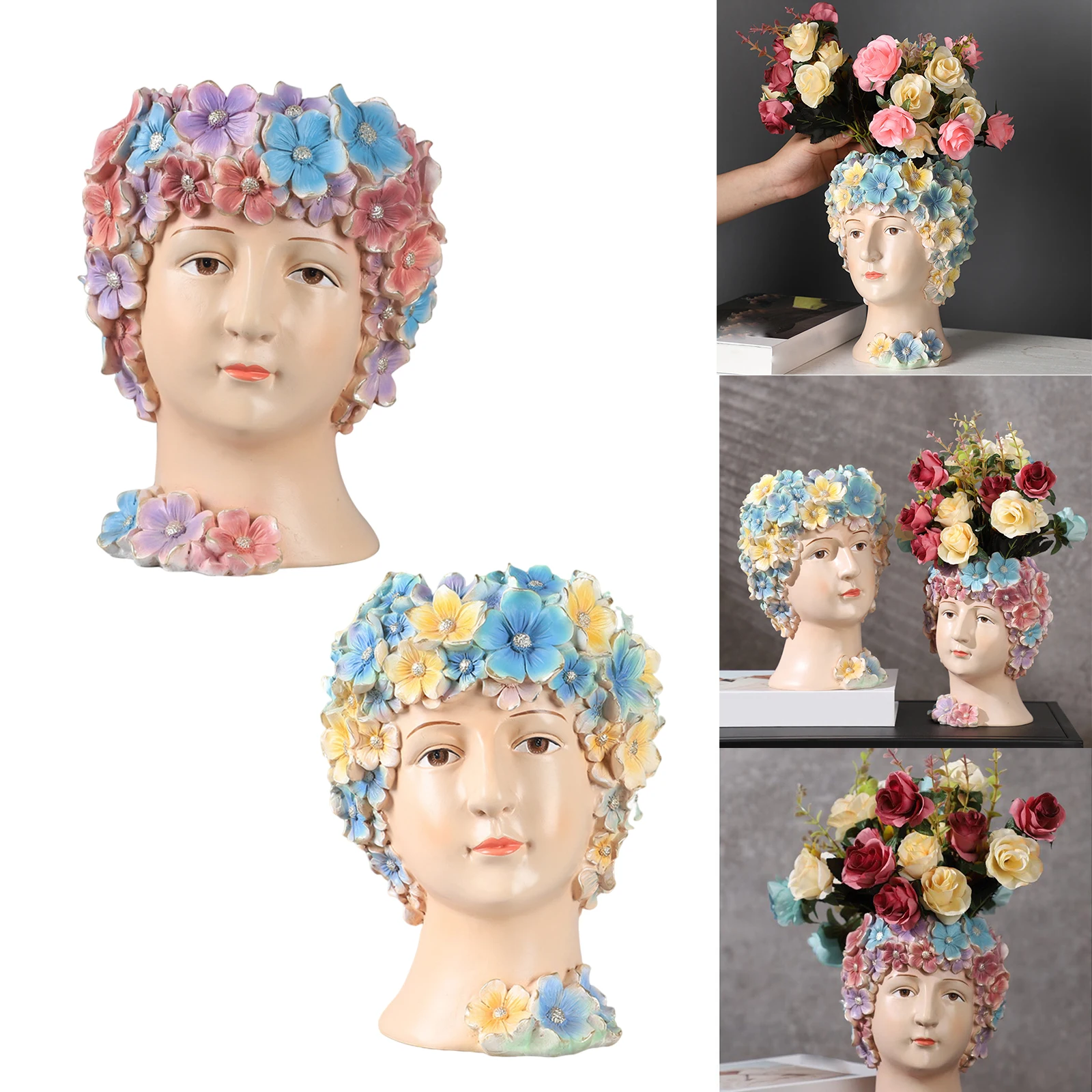 

Цветочная девушка скульптура суккулент кактус головка цветочный горшок горшки для цветов контейнер ваза для дома сада офиса настольное ук...