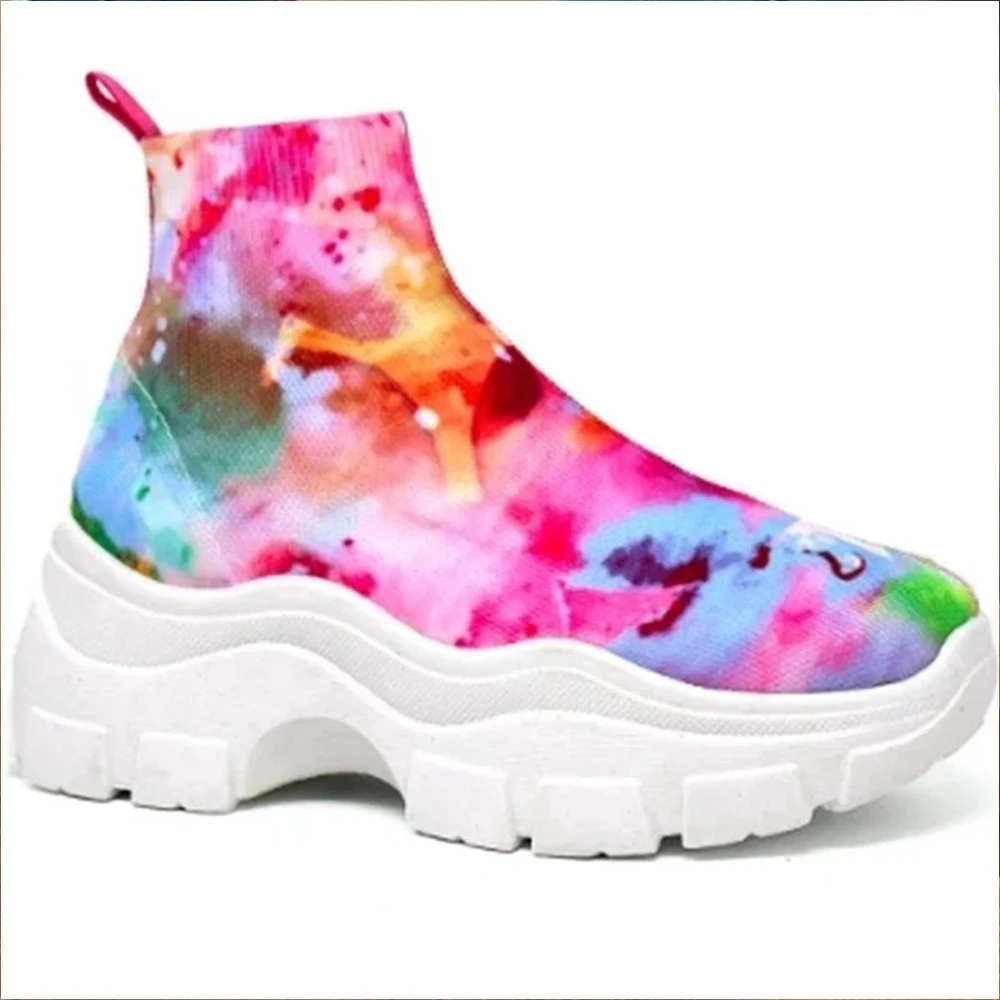 

INS Women Multicolor Sock Ankle Boots Ladies Thick Bottom Platform Shoes Woman Vulcanize Casual Autumn Winter Shoes Large Size