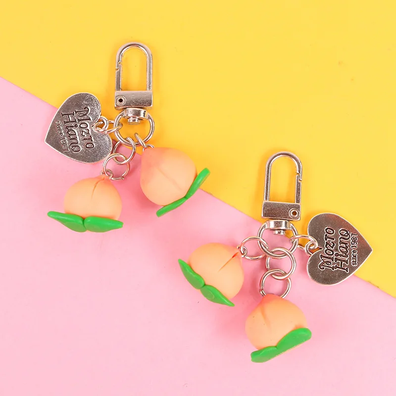

2020 Lovely Pink Peach Pendant Key chain Men And Women Purse Chain llaveros Bag Charm Pendant Key Chains For Children Gift
