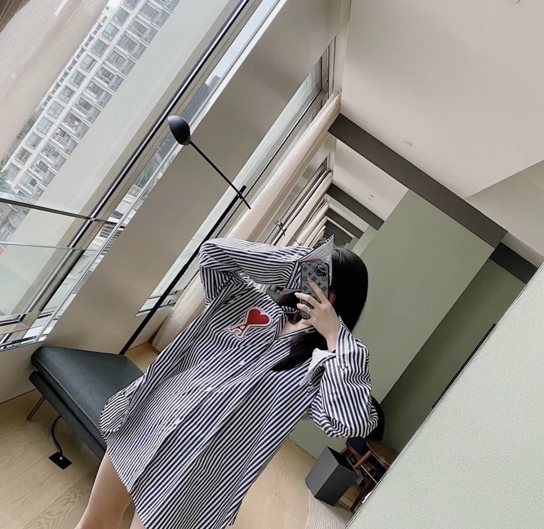 

2021new men's and women's fashion cotton striped shirt Love Ami Letter oversize double button slim fit shirt Camisas Para Hombre