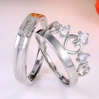 fashion silver color couple rings for lovers adjustable simple crystal zircon couple wedding rings set for men and women gift