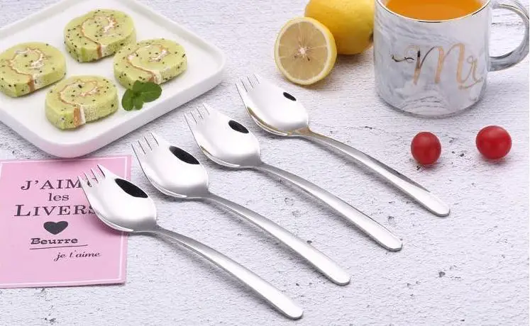 

Stainless Steel Forks Food Grade Stainless Steel 304 Spork Glossy Polish Noodle Spoon Western Knife Fork Teaspoon Dinner Spoon