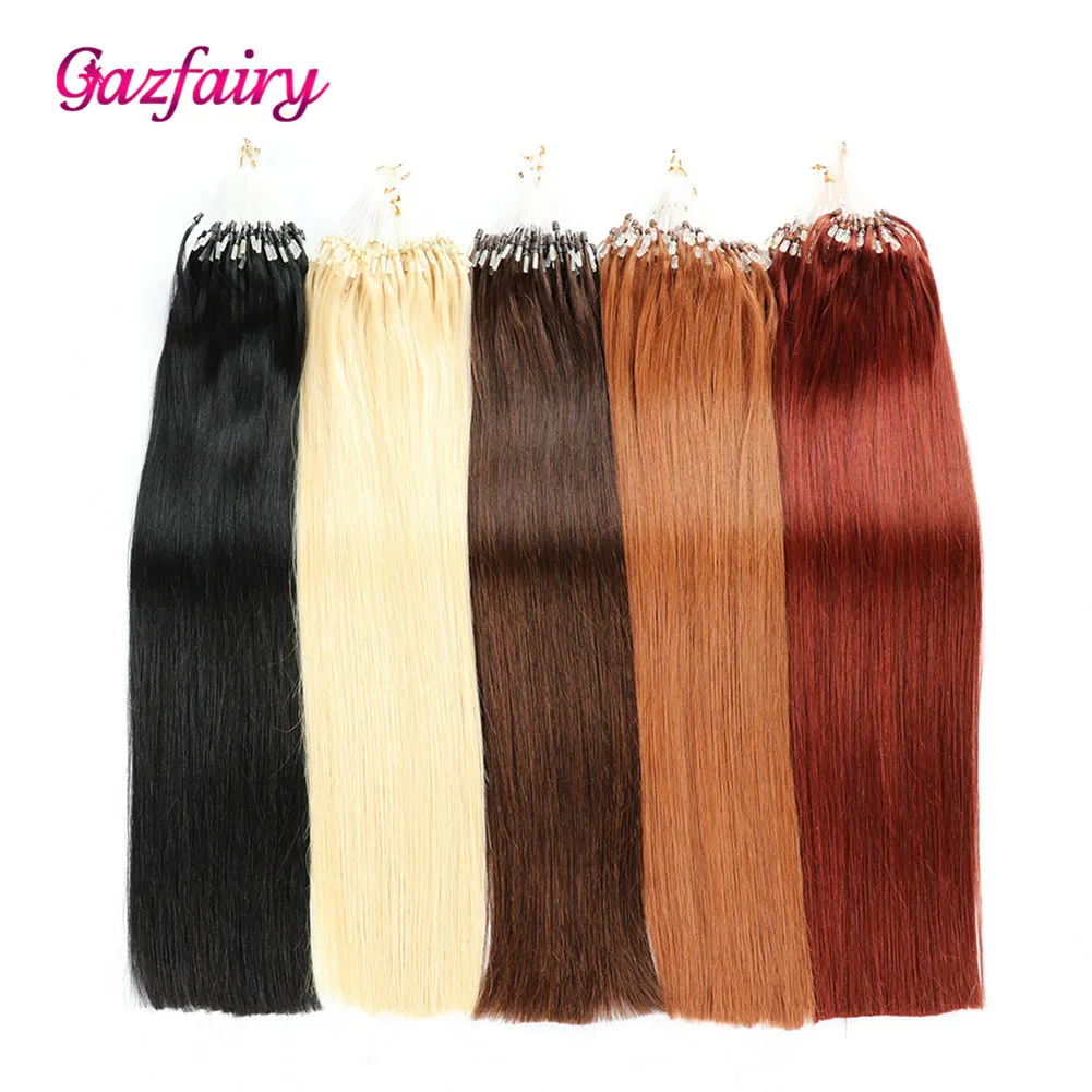 Gazfairy 16 &quot18&quot 20 &quot22&quot 1 г/локон 100 г прямые волосы на микро кольцах чистый цвет