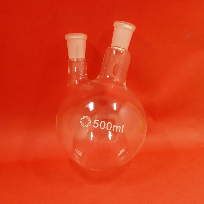 Лабораторная колба из прозрачного стекла с круглым дном и 2 горлышками 1 шт.