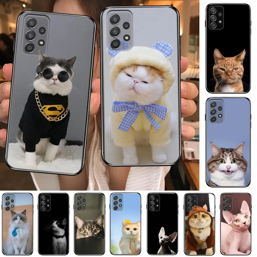 

Funny cartoon cat Phone Case Hull For Samsung Galaxy A70 A50 A51 A71 A52 A40 A30 A31 A90 A20E 5G a20s Black Shell Art Cell Cove