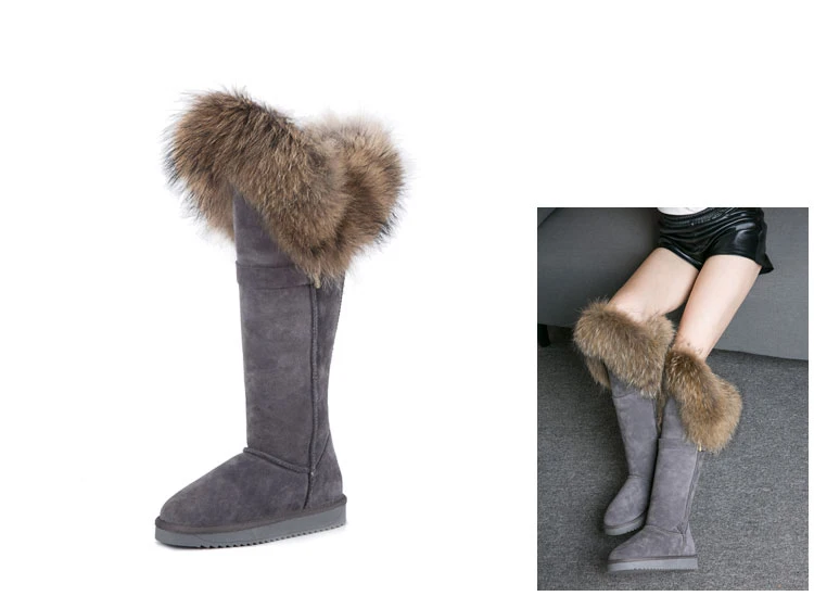; модные высокие зимние сапоги; botas mujer; женская зимняя обувь из натуральной кожи с натуральным лисьим мехом;