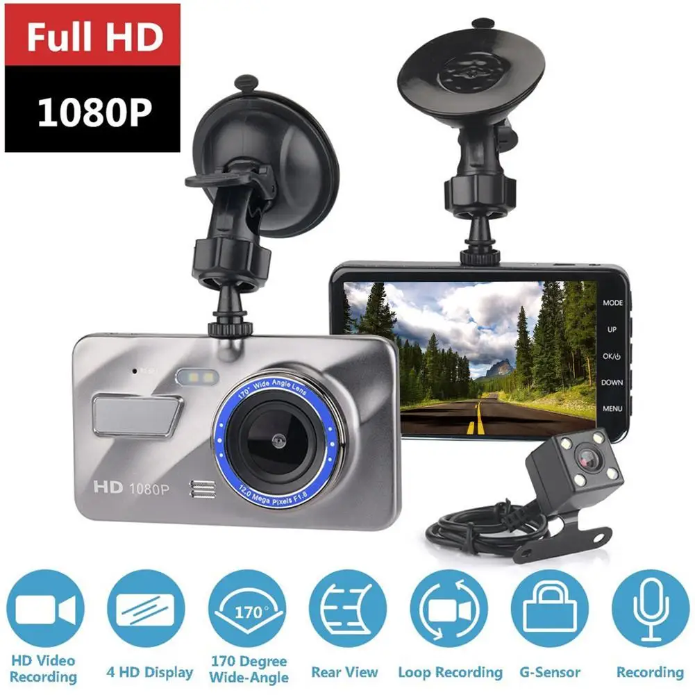 

HD 4 Inch Dual Lens Support Reversing Image 1080P Hidden Wide - Angle Driving Recorder Dash Cam Dual Lens Car DVR Camera 4" Full