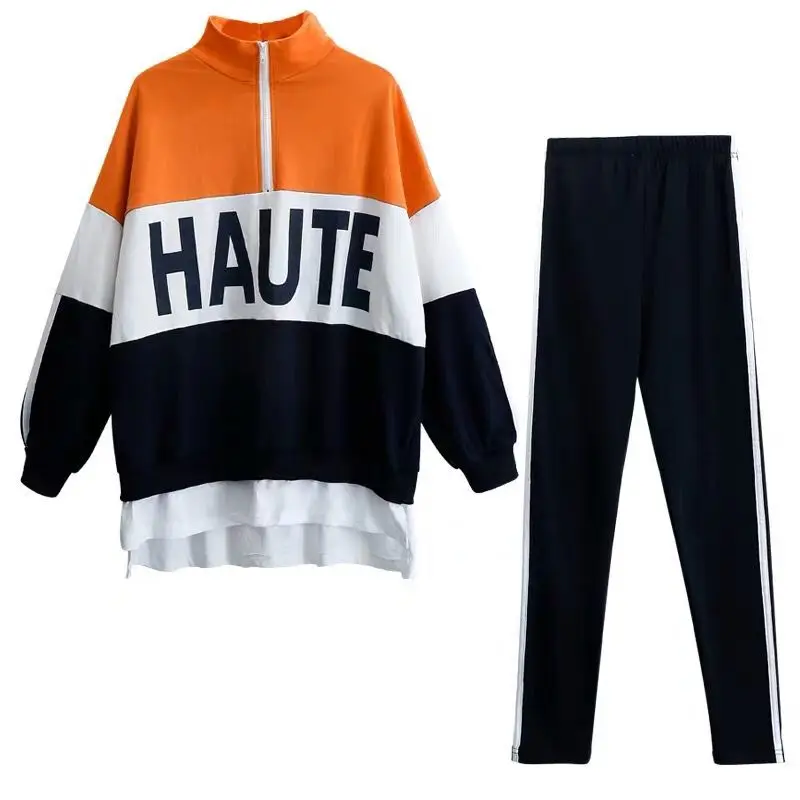 Женский повседневный костюм 2019 спортивный женский осенний из двух частей цвета с