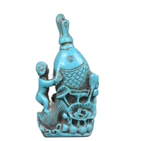 chinas handmade old exquisite decorations turquoise snuff bottle child fish