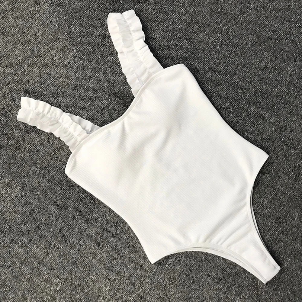 Белый цельный купальник женский с оборками сексуальный купальный костюм пуш ап