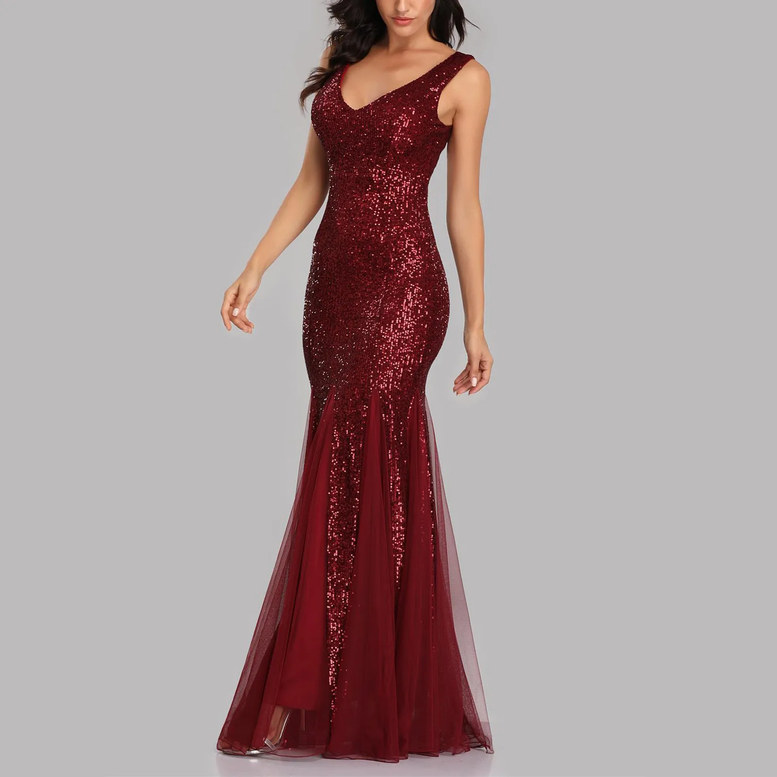 

Evening Dresses Ever Pretty V-Neck Mermaid Sequined Formal Dresses Bodycon Slim Sexy Dress Elegant Celebrity Dresses Party Gowns