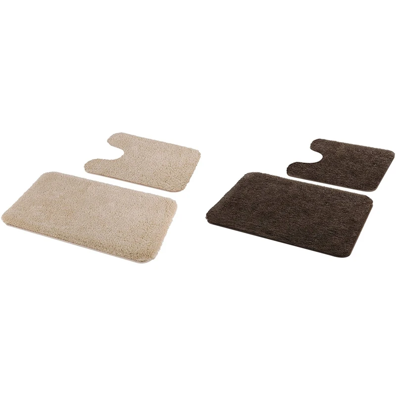 

4 Pcs Shaggy Soft Bath Mat U-Shaped Toilet Rug, Non-Slip Machine Wash/Dry Absorbent, 2 Pcs Camel & 2 Pcs Coffee