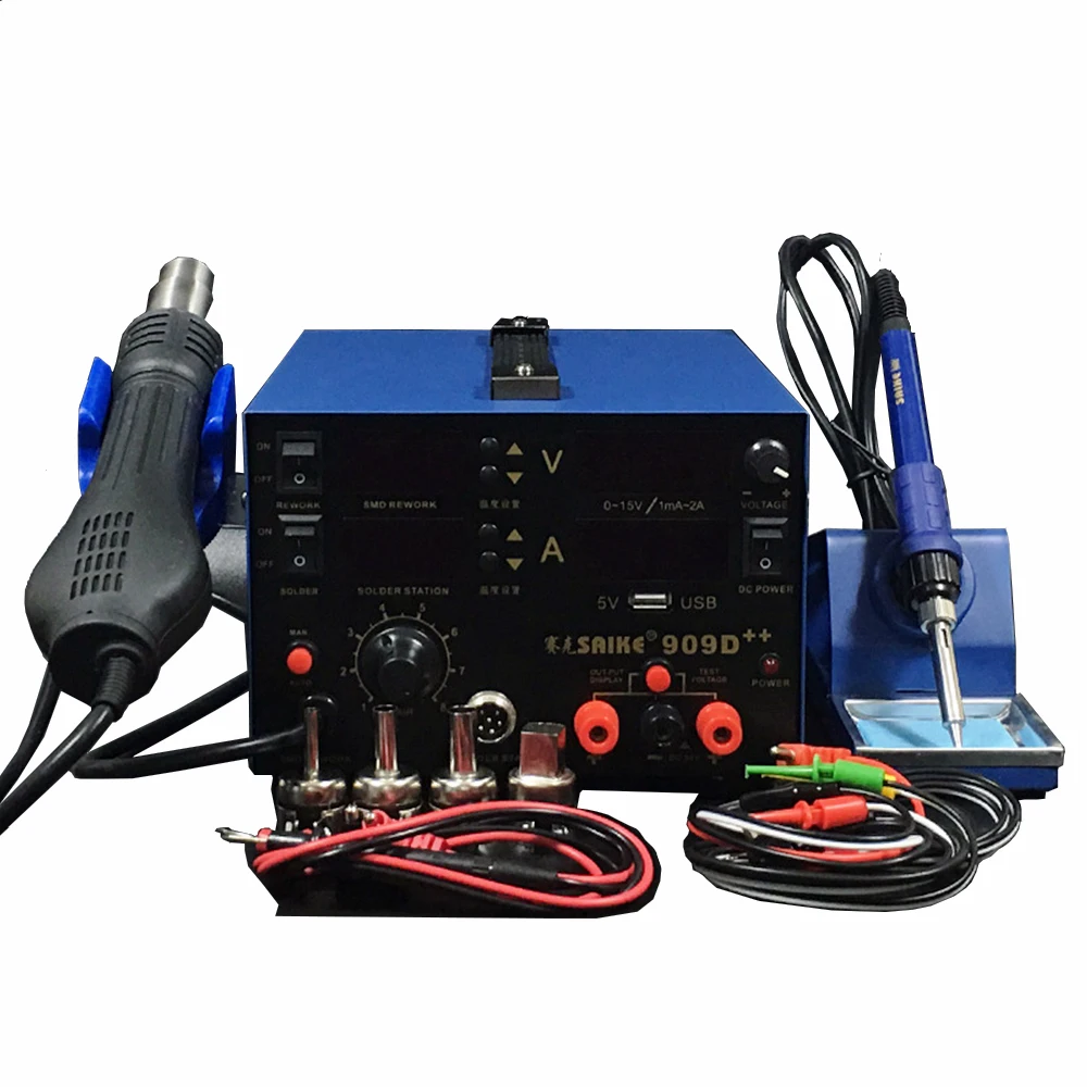 

SAIKE 909D ++ строительный фен с горячим воздухом, Регулируемый источник питания постоянного тока, 15 В, 2 А, 3 в 1