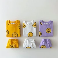 2021 summer toddler kids clothes sets smile print short sleeve tee and shorts boys and girls 2pcs suit