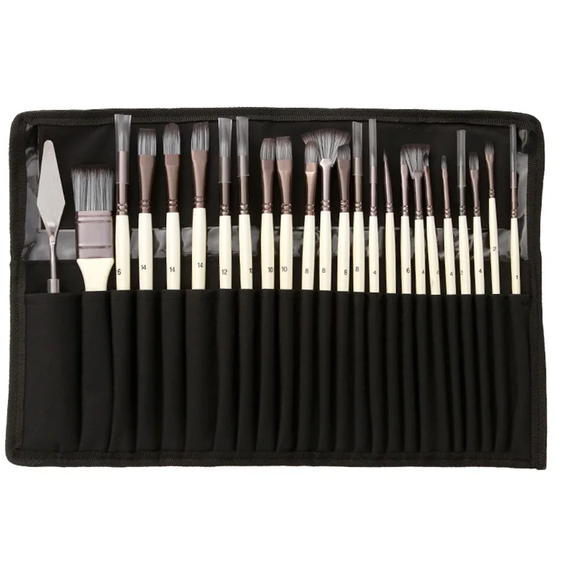 24pcs White Artist Paint Brushes Set Nylon Hair Wood Handle Drawing Brush Scrubbing Scraper for Acrylic Watercolor Art Supplies