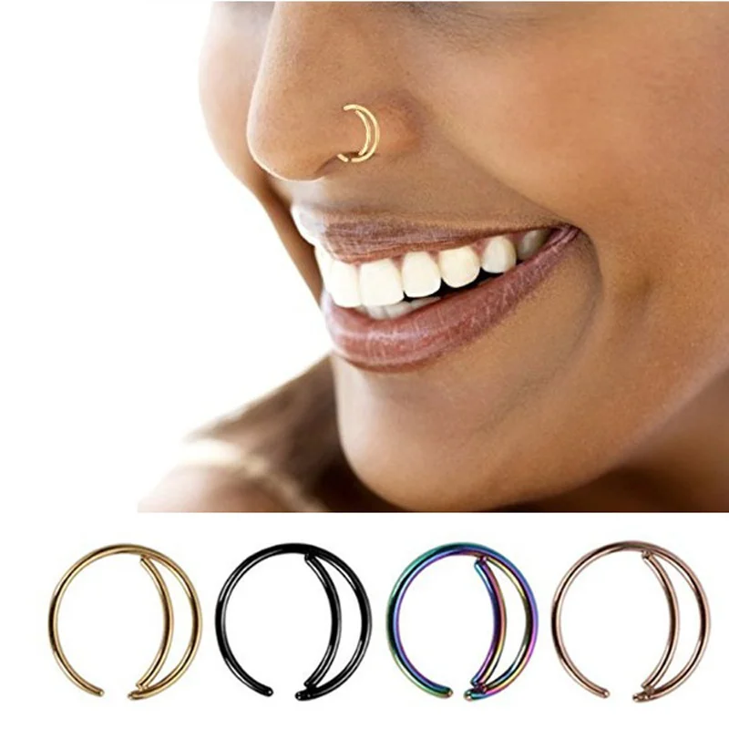 

Crescent fake nose ring stainless steel clip on nose rings for women moon ear bone ring ear bone nail faux factory wholesale