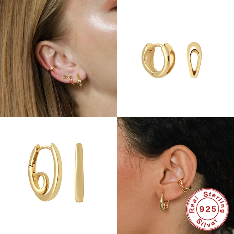 

MC S925 Sterling Silver Thread Stud Earrings For Women Girls INS Classic 18k Gold Color Zircon Hoop Earrings Piercing Jewelry