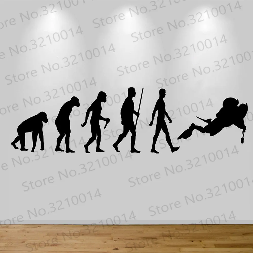 

Настенная Наклейка с аквалангом PW434, эволюция, переводная картинка для спальни, художественный декор для дайвинга, для мужчин, домашний деко...