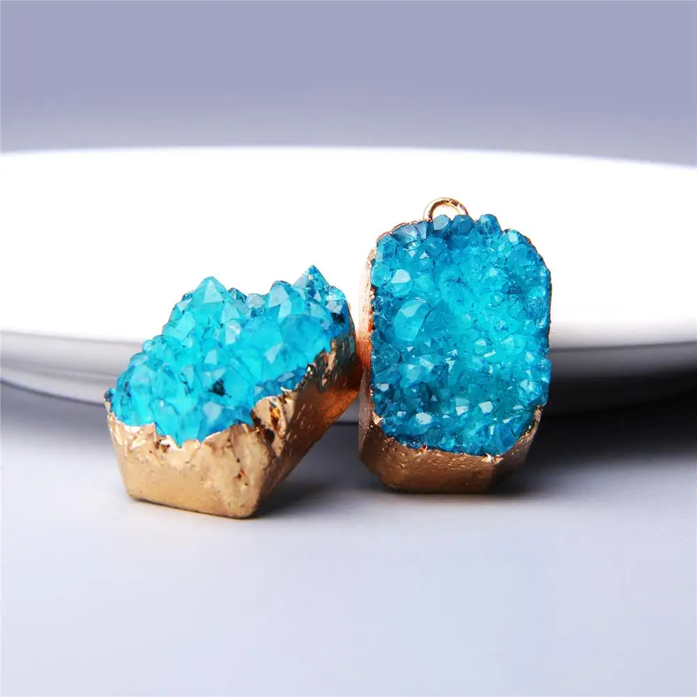 Синий кулон agates Druzy женский разноцветный натуральный камень сделанный кварц