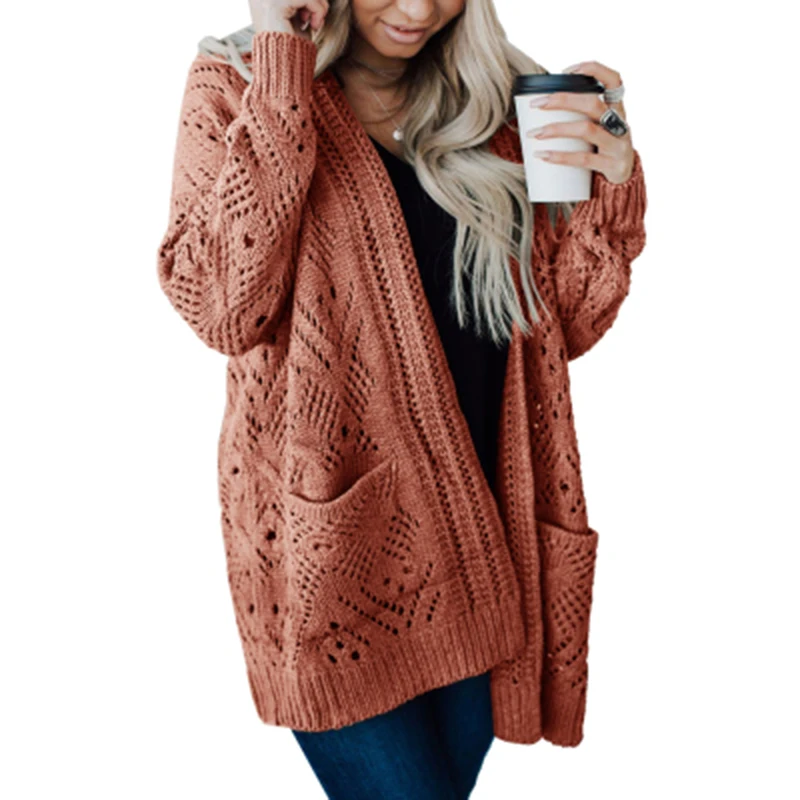 Кардиган женский вязаный с длинным рукавом Модный повседневный однотонный