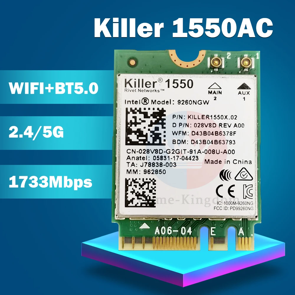 Для Killer 1550 Intel 9260 9260NGW NGFF 1730 Мбит/с WiFi + Bluetooth 5 0 802.11ac Card|Сетевые карты| |